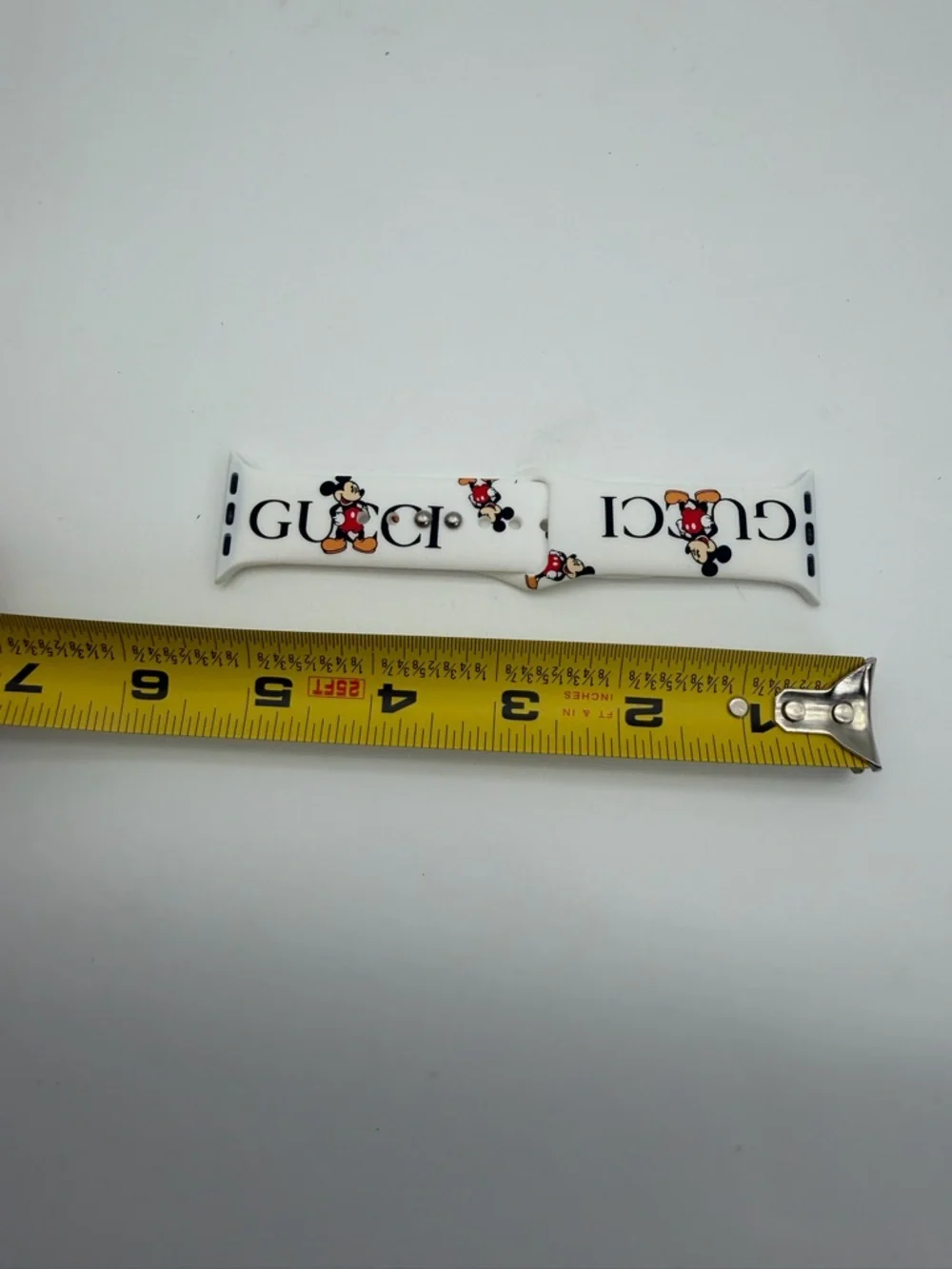 Gucci Beige Mickey Mouse Printed‎ Watch Strap with Red and Yellow Accents